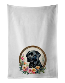 Black Labrador Retriever and Flowers Kitchen Towel Set of 2