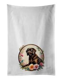 Chocolate Labrador Retriever and Flowers Kitchen Towel Set of 2