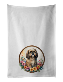 Lhasa Apso and Flowers Kitchen Towel Set of 2