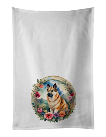 Norwegian Buhund and Flowers Kitchen Towel Set of 2