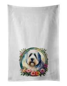 Old English Sheepdog and Flowers Kitchen Towel Set of 2