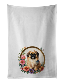 Pekingese and Flowers Kitchen Towel Set of 2