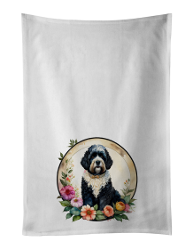 Portuguese Water Dog and Flowers Kitchen Towel Set of 2