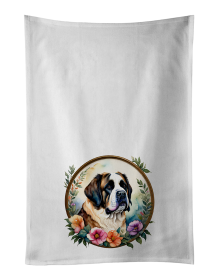 Saint Bernard and Flowers Kitchen Towel Set of 2