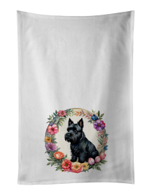 Scottish Terrier and Flowers Kitchen Towel Set of 2