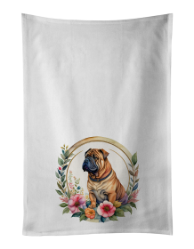 Shar Pei and Flowers Kitchen Towel Set of 2