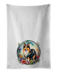 Sheltie and Flowers Kitchen Towel Set of 2