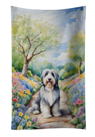 Bearded Collie Spring Garden Kitchen Towel